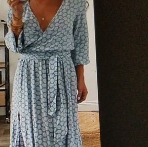 Full length lounging dress with slit front opening